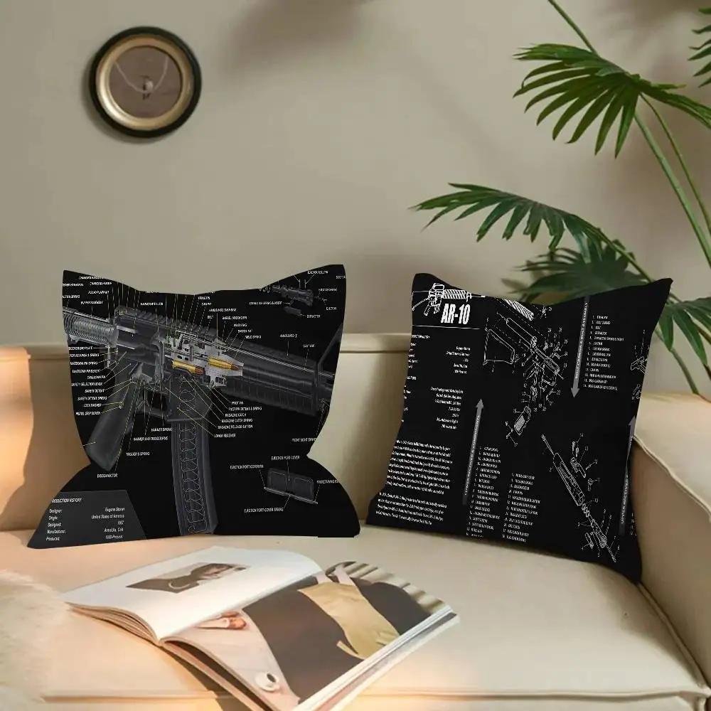 Black Ar 15 Ak47 Gun Cushion Cover Polyester Sofa Cushions Decorative Throw Pillows Home Decoration Pillowcover