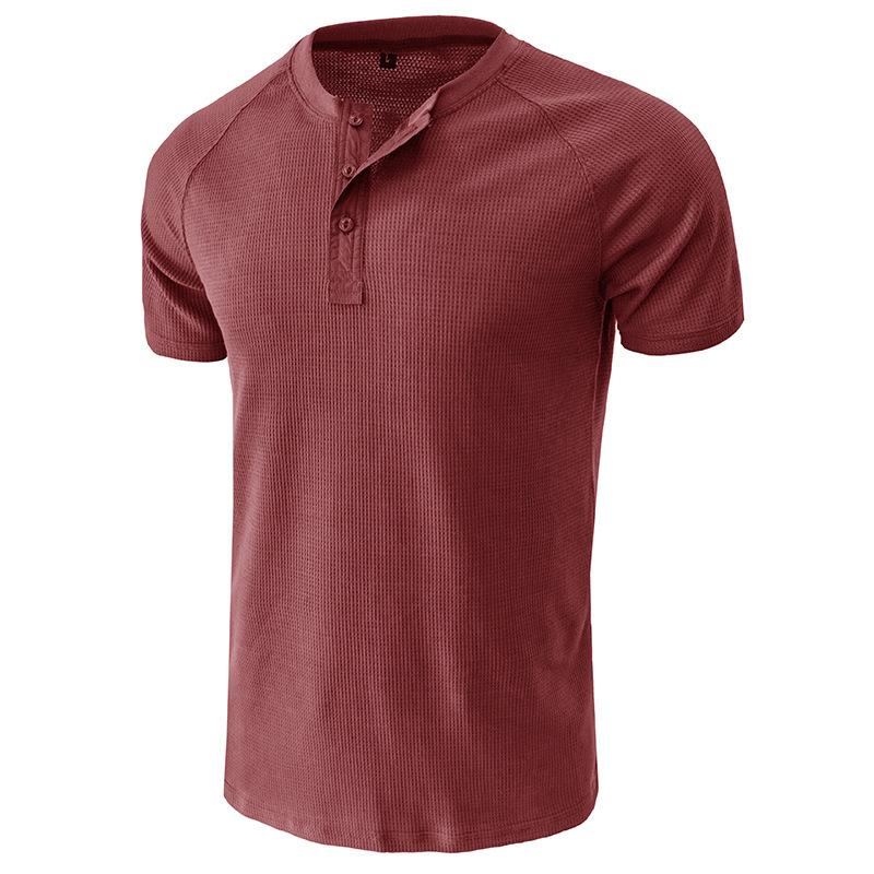 Pánská košile Slim Fit Waffle Henley s krátkým rukávem Pro volný čas Sportovní trička na cvičení pro muže Sportovní triko na 3 knoflíky Letní základní topy odvádějící vlhkost