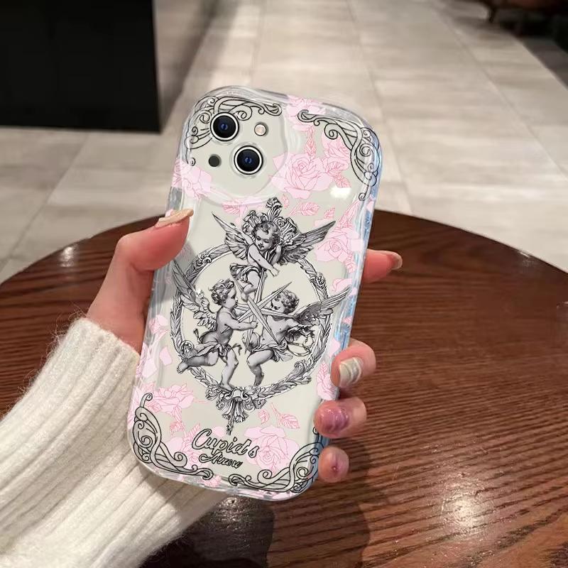 Retro Amor Engel 3D Welle Handyhülle Für iPhone 17 Air 16 15 14 13 12 11 Pro Max Plus Mini SE Stoßfeste Silikon-Rückseite