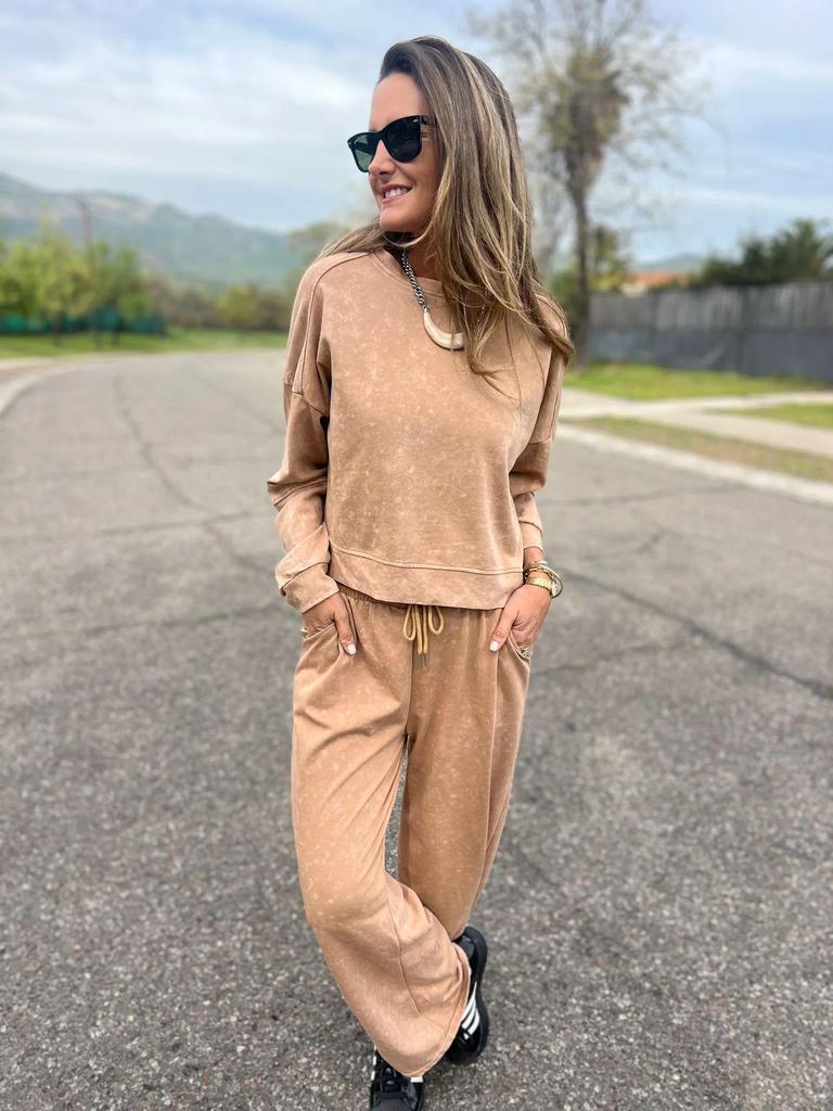 2025 Herbst/Winter Damen Casual Schnür-Langarm-Hosen-Set