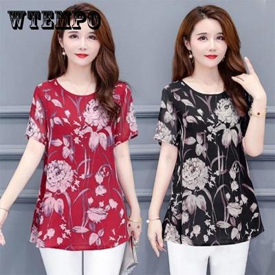 Fashion Loose Plus Size Women's Thin Section Summer Fat Mother Medium and Long Printing Short-sleeved T-shirt Women