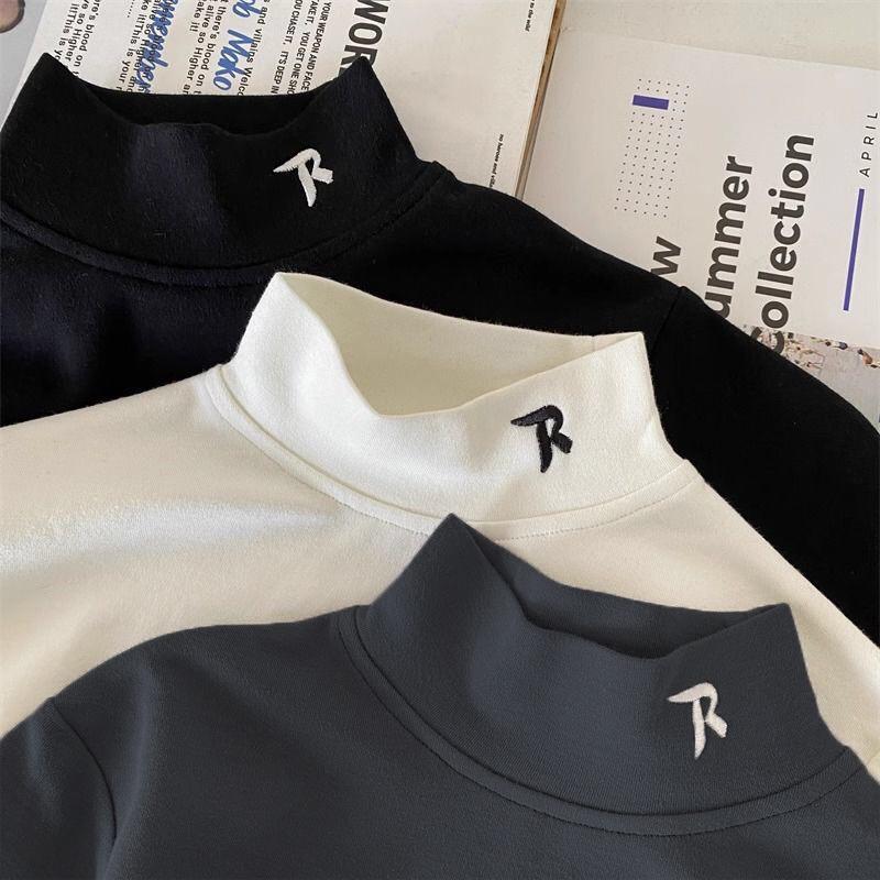 Kids Double Sided De Rong Brushed Half Turtleneck Base Layer Shirt Autumn Winter Warm Thermal Top for Boys and Girls