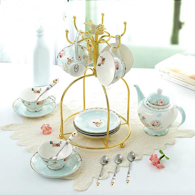 Countryside Ceramic Coffee Cup And Saucer Set Floral Tea Pot Design Afternoon Tea Cup for Party Home Drinking Wedding Gift