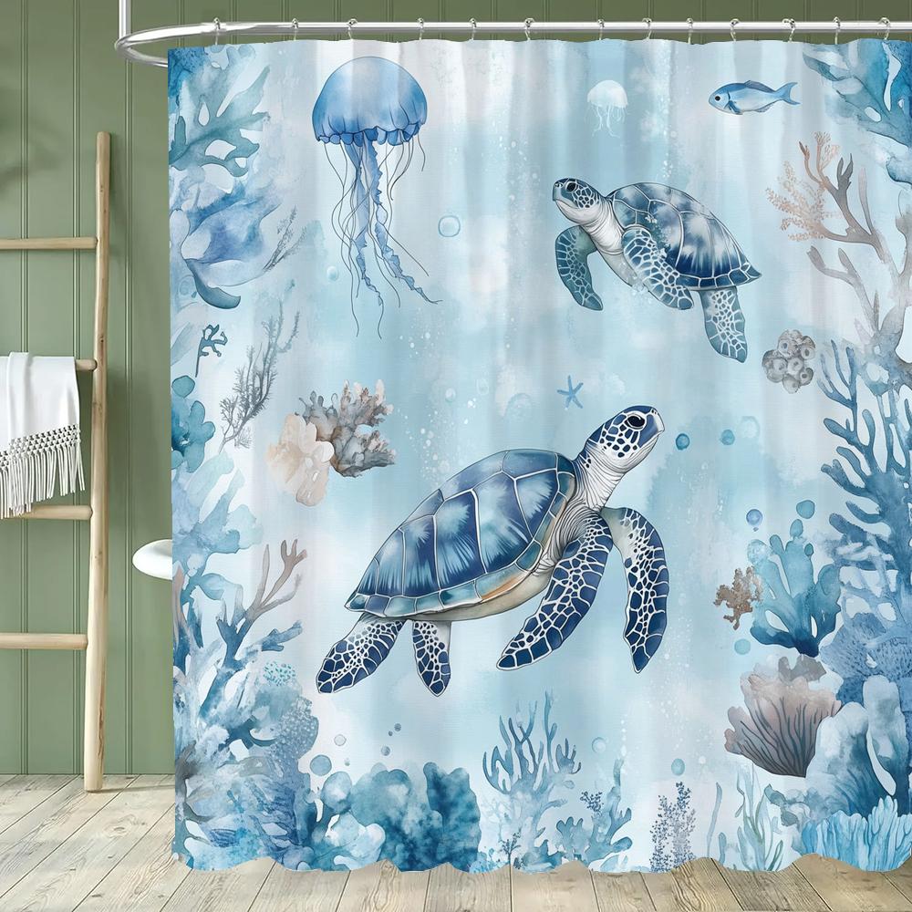 Sea Turtle /Marine Turtle Printed Shower Curtain, Bathroom Decorative Bathtub Curtain With Hooks,Home Decoration Curtain