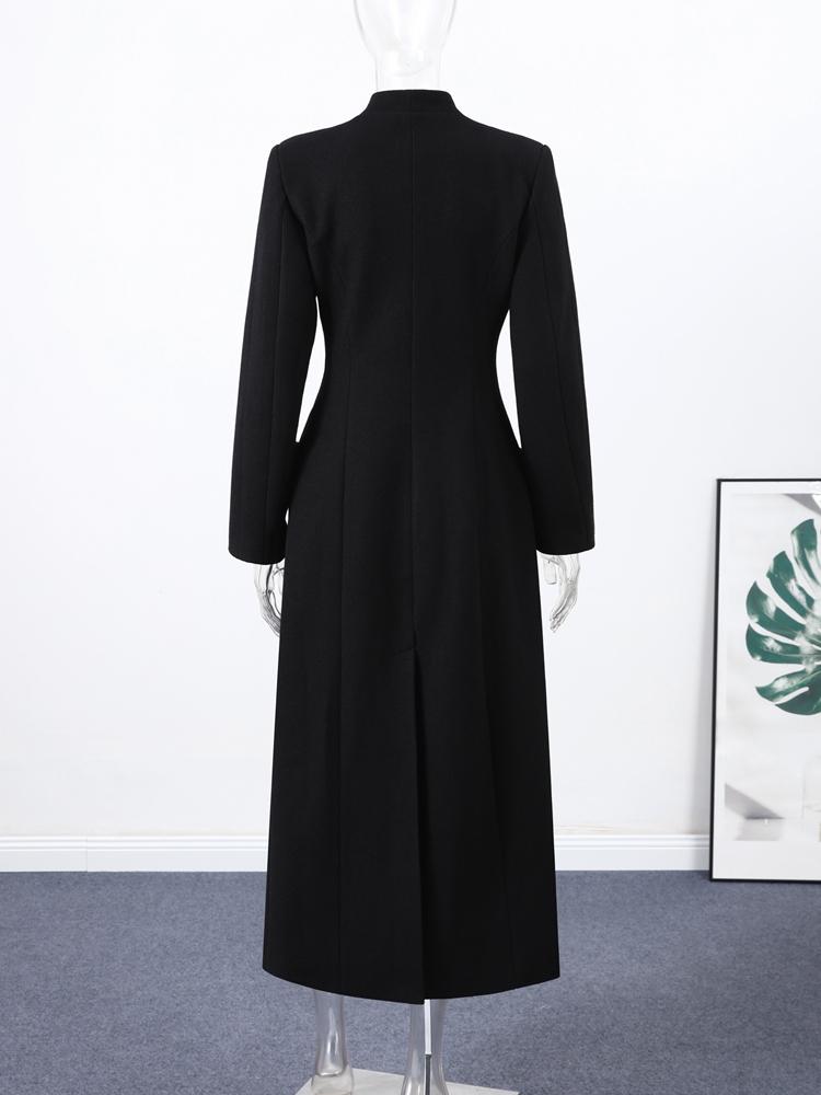 Damen Einreihiger Taillenbetonter Schultergepolsterter Mantel Damen Langer Modischer Warmer Mantel Schwarz 2025 Neue Kollektion