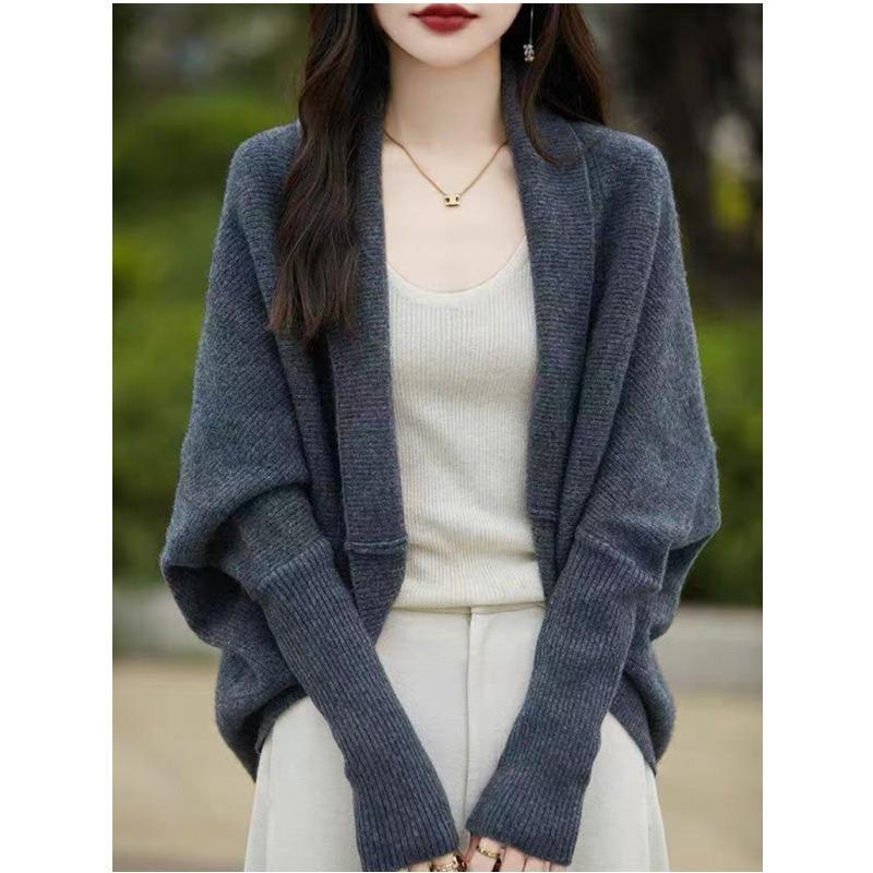 Temperament Outer Batwing Sleeve Cardigan Women's Loose Lazy Style Autumn and Winter New Knitted Sweater Jacket Cape Shawl Top