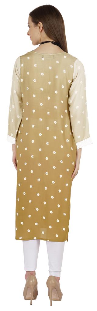Bimba Printed  Designer  Kurta  For Womens Straight Kurti V-Neck Ethnic  Traditional  Wear - Cotton