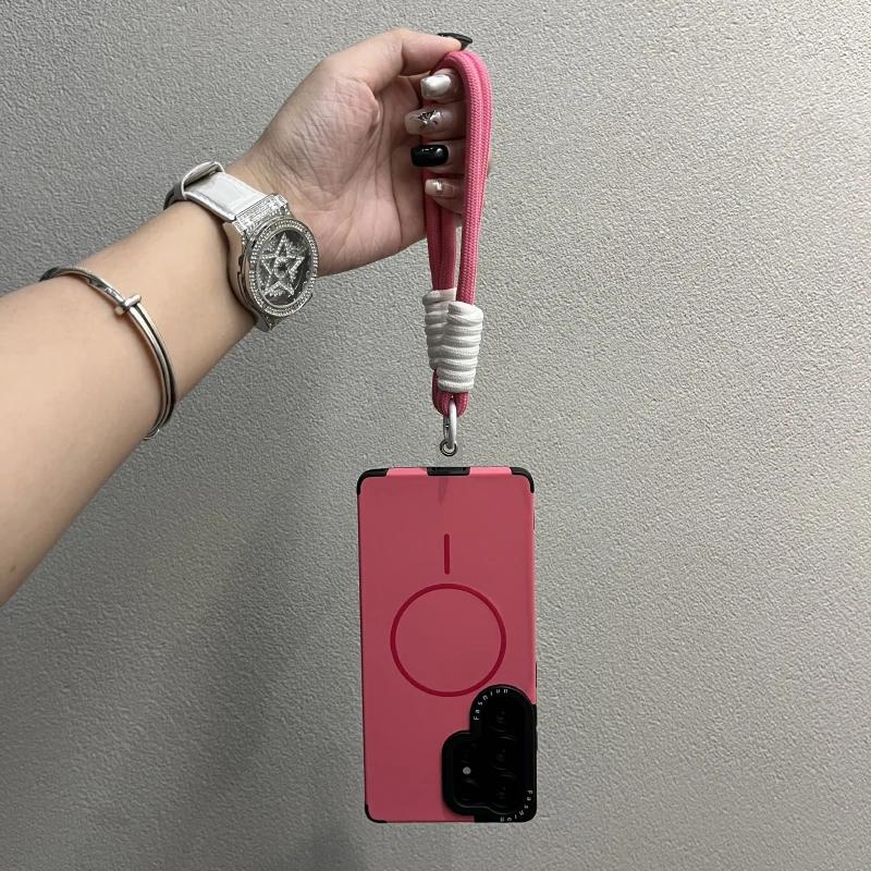 Czysty Kolor Cienki Pierścień Magnetyczne Ssanie Płynny Smycz Etui dla Samsung S22 S23 S24 S25 Ultra S25 Plus S25 Pokrowiec z Nadrukiem Ramki