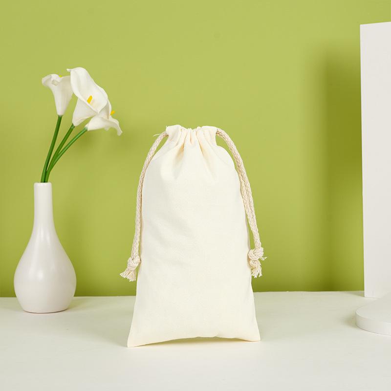 Blank Canvas Drawstring Bag with Cotton Rope for Nuts or Rice, Custom Logo Printing Available