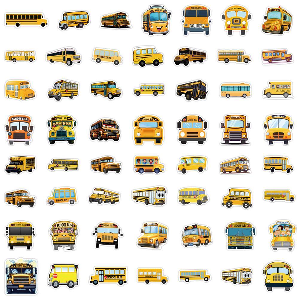 

55-Piece Cartoon School Bus Graffiti Sticker Set for DIY Water Bottle & Luggage Decoration