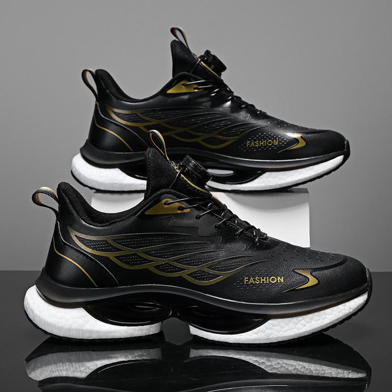 2025 Herren Atmungsaktive Laufschuhe mit dicker Sohle, Drehknopf & Popcorn-Dämpfung