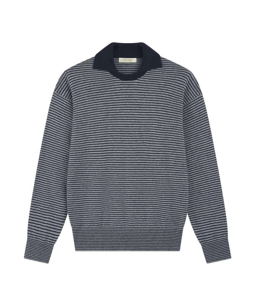 SIYAZU Sikn2207 Wool Blend Preppy Striped Knit_Navy