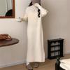 Solid color versatile semi-turtleneck knitted dress women's autumn and winter new loose inner matching coat sweater long dress