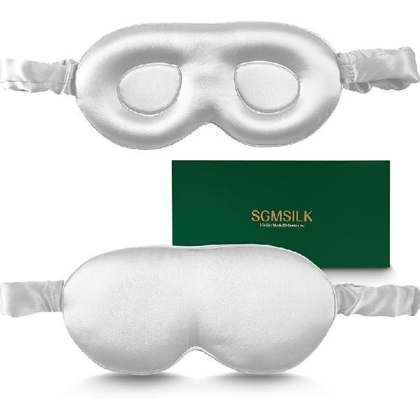 100% Pure Mulberry Silk Sleep Mask, 3D Contoured Cup Eye Mask for Sleeping, 22 Momme Super Soft Breathable Blindfold, Adjustable Blackout Travel Silk