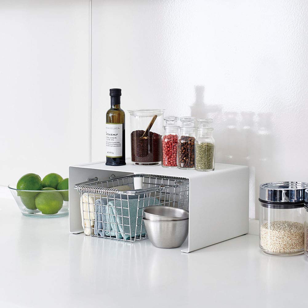 Yamazaki Torn Stapelbar Köksställ i Stål, L-format, Stort, Vitt, Ca. 12,5" B x 8,8" D x 5,5" H, Modell 3791