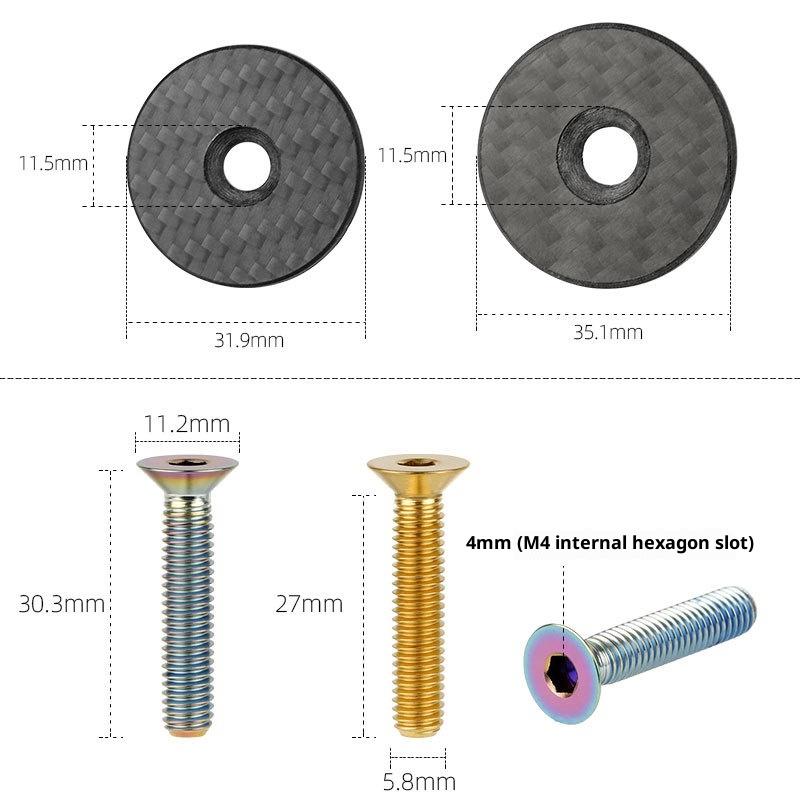 Carbon Fiber Headset Top Cap With Titanium Screw Lightweight Bike Stem Bolt Mountain Bicycle Front Fork Top Cover Parts