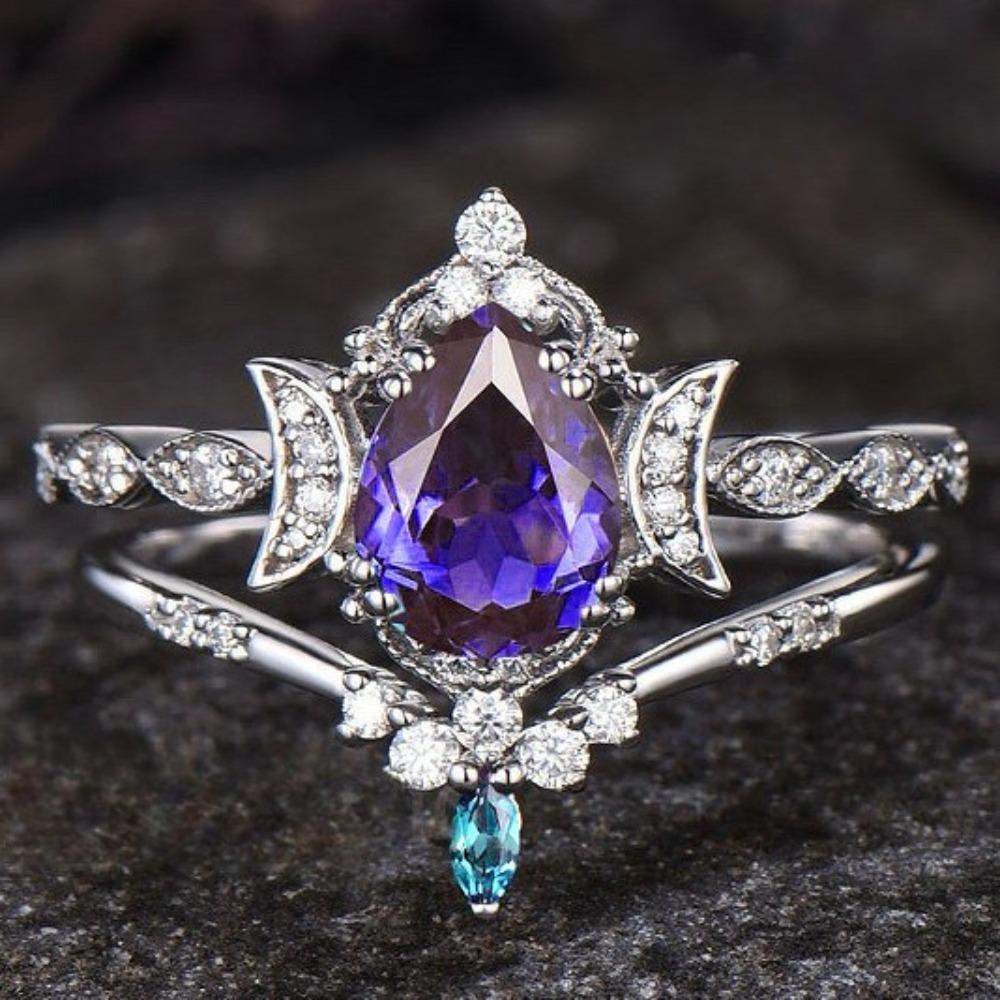 

Luxury Women s Wedding Engagement Ring Creative Colored Diamond Water Drop European and American Ring No. 10