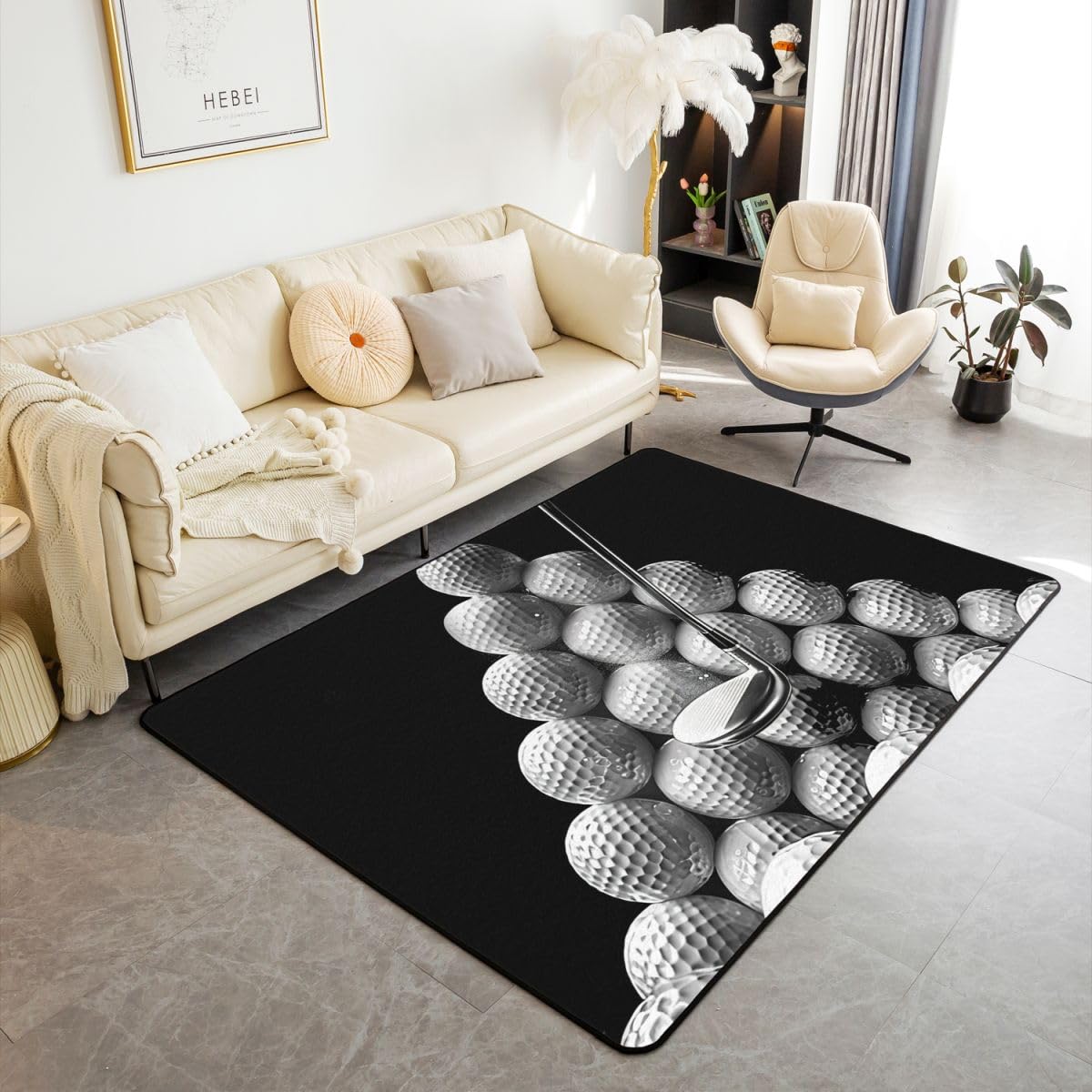 

Erosebridal Golf Print Area Rug 5x7 Sports Themed Living Room Rug Non Slip Golf Balls Gaming Carpet for Bedroom Kitchen Leisure Ball Games I 160cm x 200cm