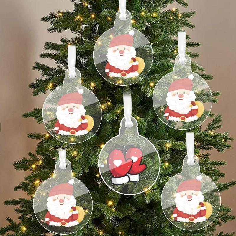 Transparent Xmas Tree Drop Ornament with Hole Children Round Bell Star Christmas Acrylic Sheets Hanging Pendant DIY Crafts Party