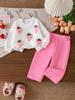 European & American Girls' Long-Sleeved Sweatshirt + Pink Pants Baby Set