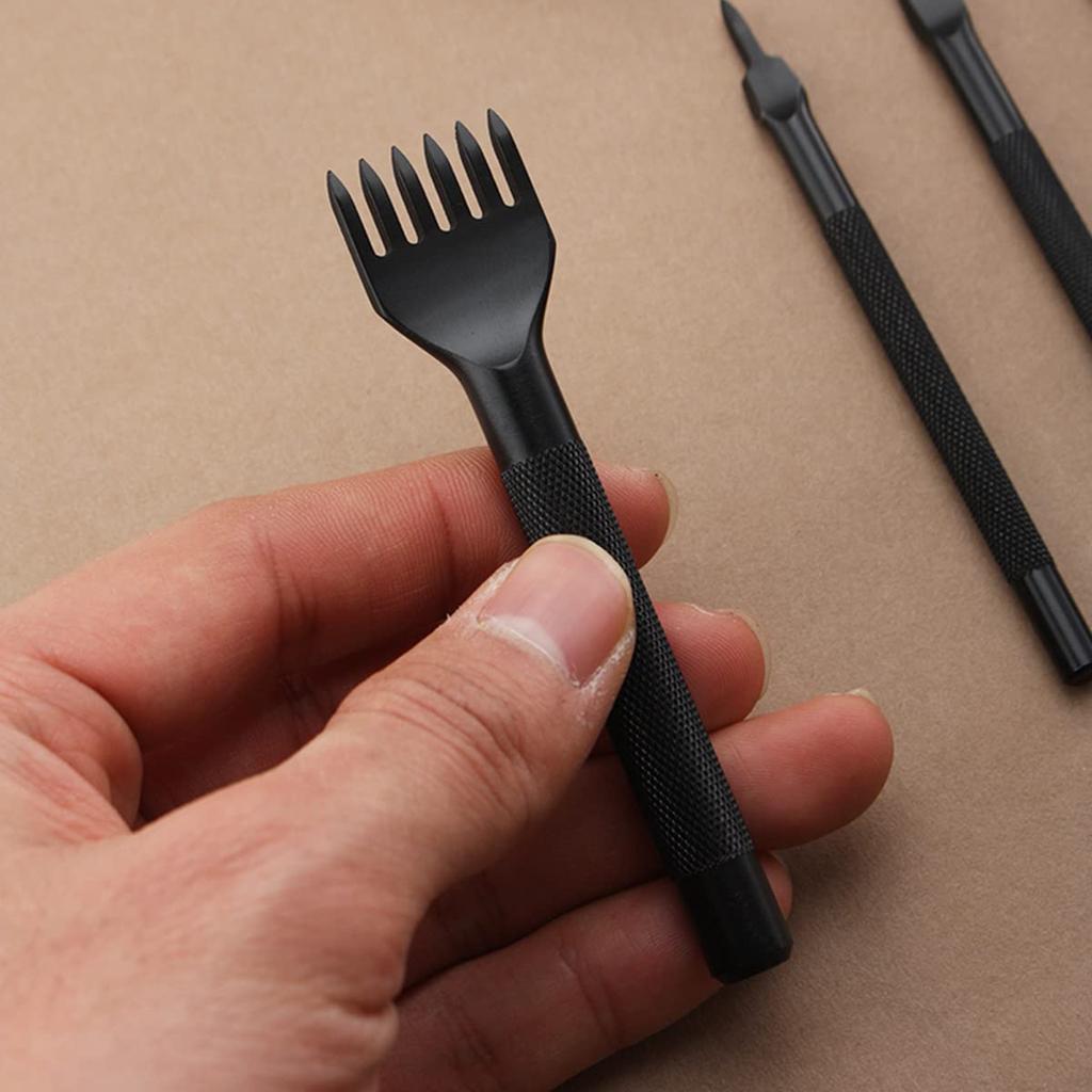 Premium Leather Punching Kit Durable Carbon Steel Tools for Crafting Leather Goods - Black,1/2/4/6 Prong