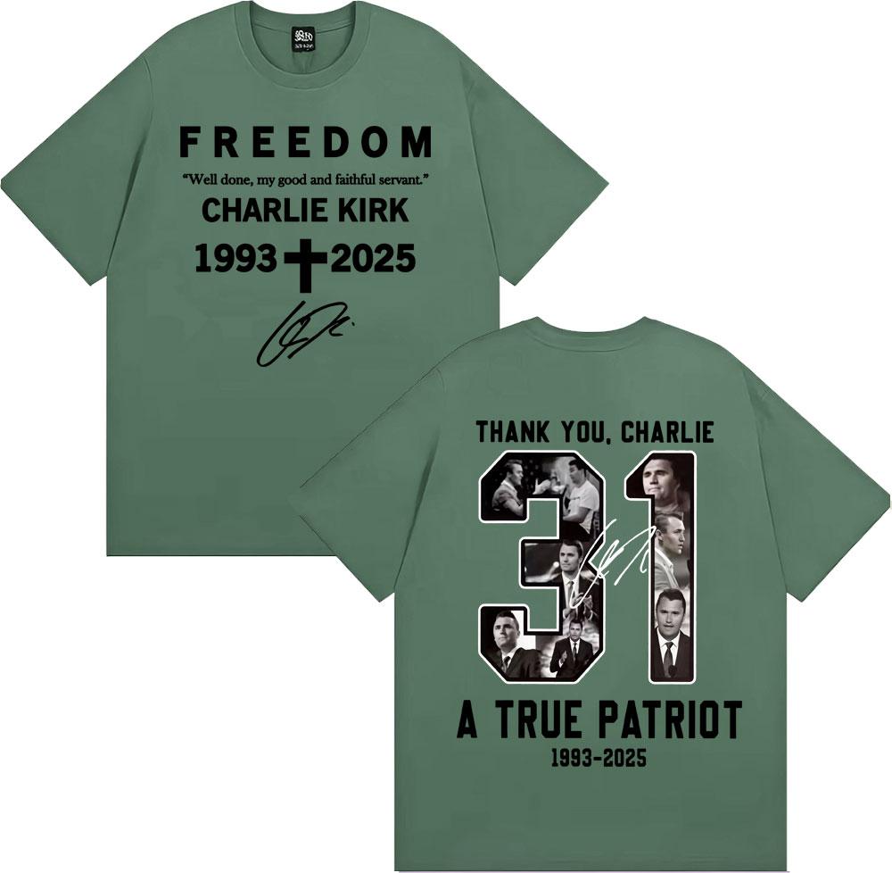 Thank You Charlie Kirk T Shirt A True Patriot Freedom Double Sided Print Tee Shirt Men Women Casual Cotton Short Sleeve Tshirts
