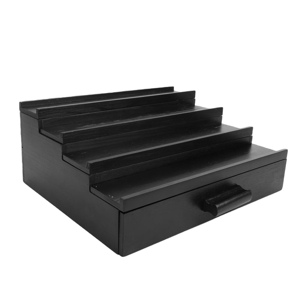 Espositore in Legno per Colonia da Uomo a 4 Livelli Rialzato Organizer per Profumi con Cassetto per Comodino in Camera da Letto Nero