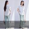 VICTORIA&VERA Women's Striped Short Sleeve Commuter Shirt