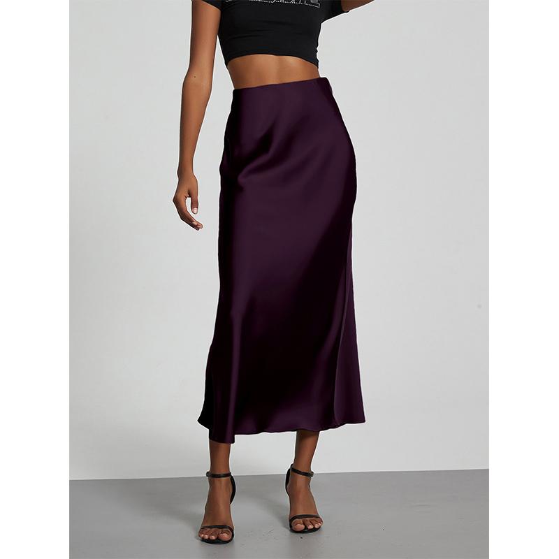 Mode Satin Party Langer Rock Hohe Taille Einfarbig Lässig Basic Damen Röcke Meerjungfrau Rock Schick Sommer Damenbekleidung 2025