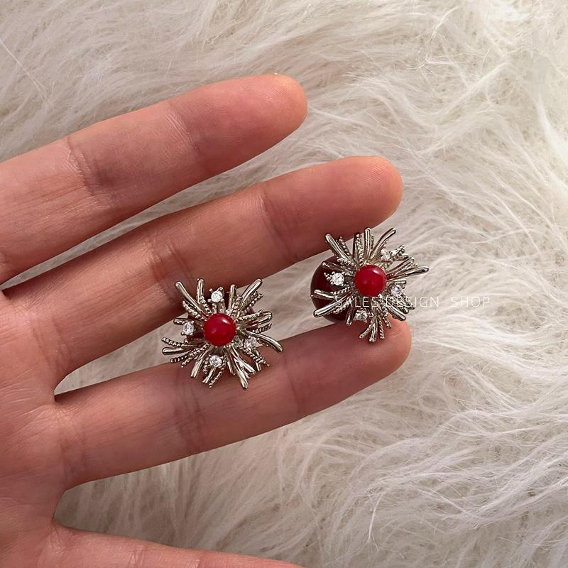 Korean Dongdaemun Zircon Pearl Stud Earrings - Elegant Fireworks Design