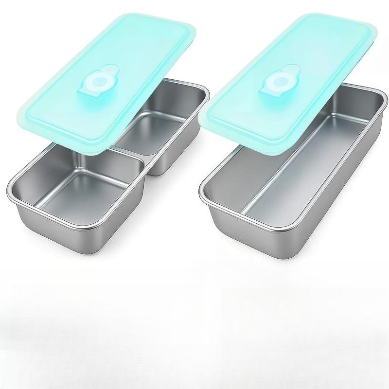 

2 шт. Контейнеры для закусок из нержавеющей стали - Герметичные и воздухонепроницаемые с одним/двумя отделениями для путешествий, кемпинга и обеда, можно мыть в посудомоечной машине