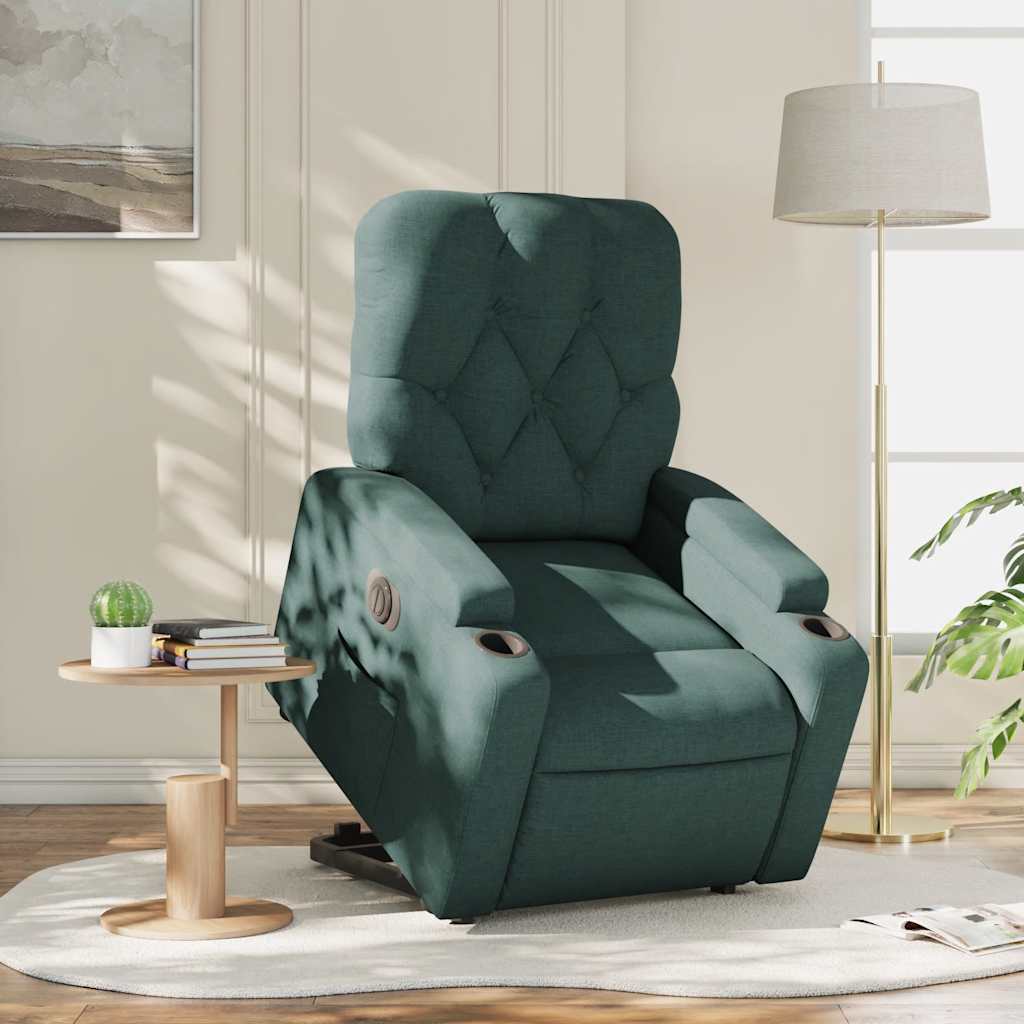 Electric Recliner Chair with Rising Function Dark Green Fabric