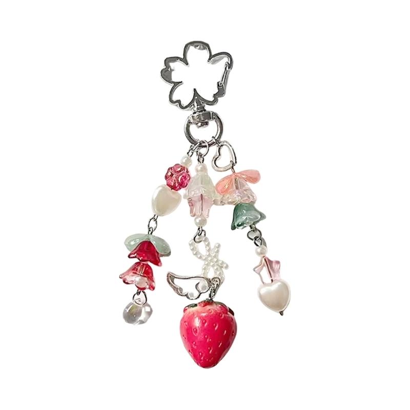 

Adorable Beaded Flower Keychain Strawberry Pendant Keyring Gift Handmade Bag Charm Accessories For Women Girls