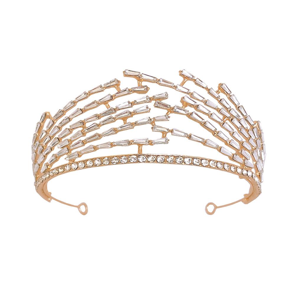 

European Style Bride Wedding White Gauze Crown T Diamond Alloy Baroque Wedding Dress Korean Style Photo Shoot Adult Crown