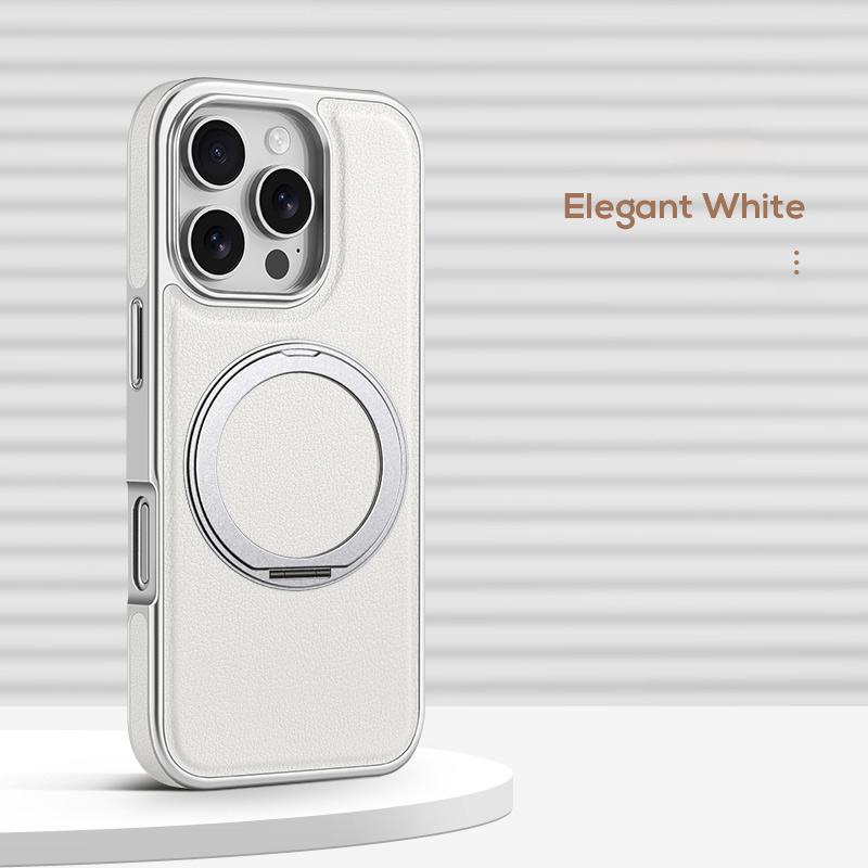 For Magsafe Magnetic 360 ° Rotating Metal Car Bracket Ring Solid Color Leather Phone Case For iPhone 16 Pro Max 14 13 15 Pro Max