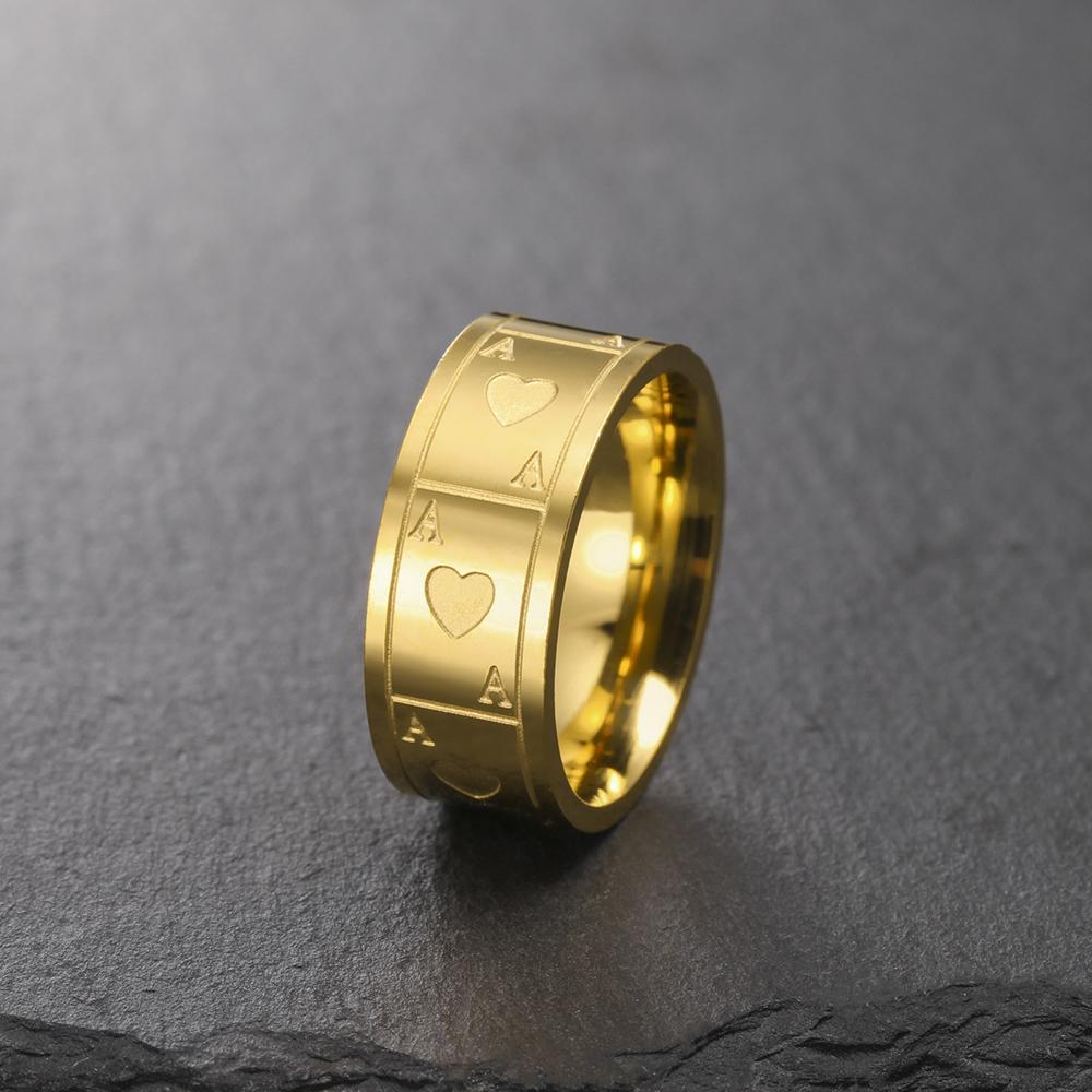 Dawapara Vintage Ace Poker Card Men Ring 8MM Unisex Luck Ring Ace of Love Stainless Steel Wedding Band Jewelry