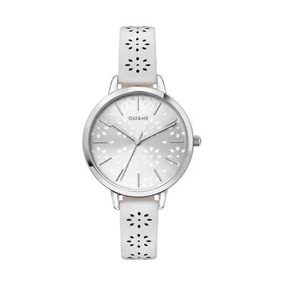Amourette Silver Sunray Dial Leather Strap Quartz ME010148 Women's Watch