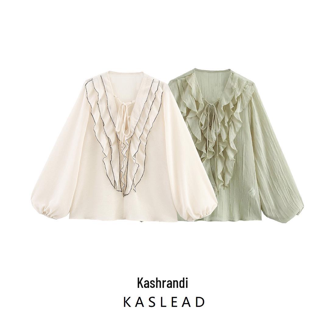 

2025 Spring Women s Fashion: European & American Style Layered Semi-Transparent Shirt L зелёный