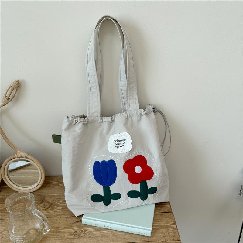 

College style cute flower tote bag women s new fashionable versatile casual large-capacity canvas bag бежевий