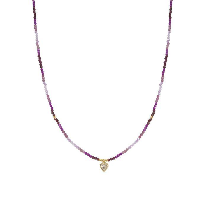 Collier Luxenter en argent 925 et cristal rose fini en or jaune 18 carats - Coeur