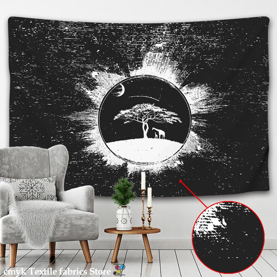 Sun Moon Tapestry Black White Starry Sky Wall Hanging Astrology Divination Matwitchcraft Hippie Mandalas Psychedelic Taiji Decor