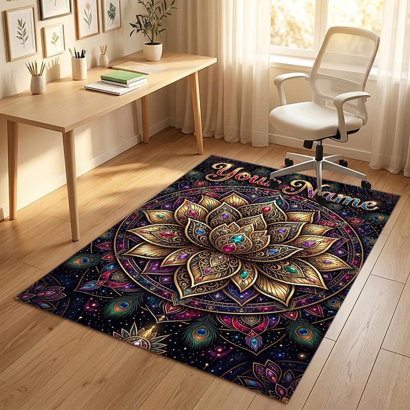 Golden Honey Bee Theme Soft Crystal Velvet Rug Custom Name & Text Print Non Slip Floor Rug for Bedroom Living Room