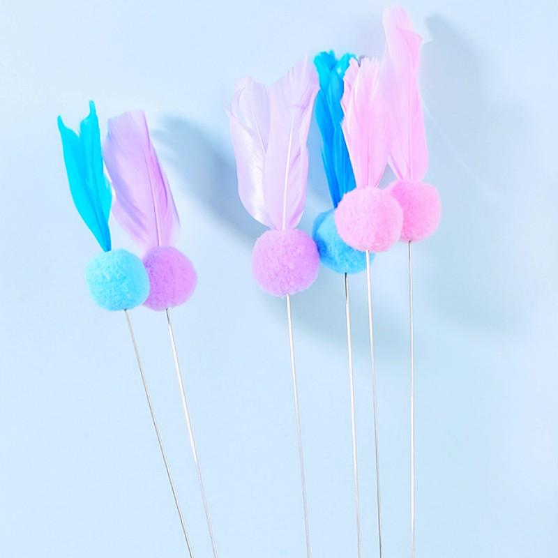 Cat Toys Feather Interactive Cat Toy Long Handle Toys for Cats Teasing Stick Steel Wire Cats Toy Wool Ball Sticks Pet Supplies