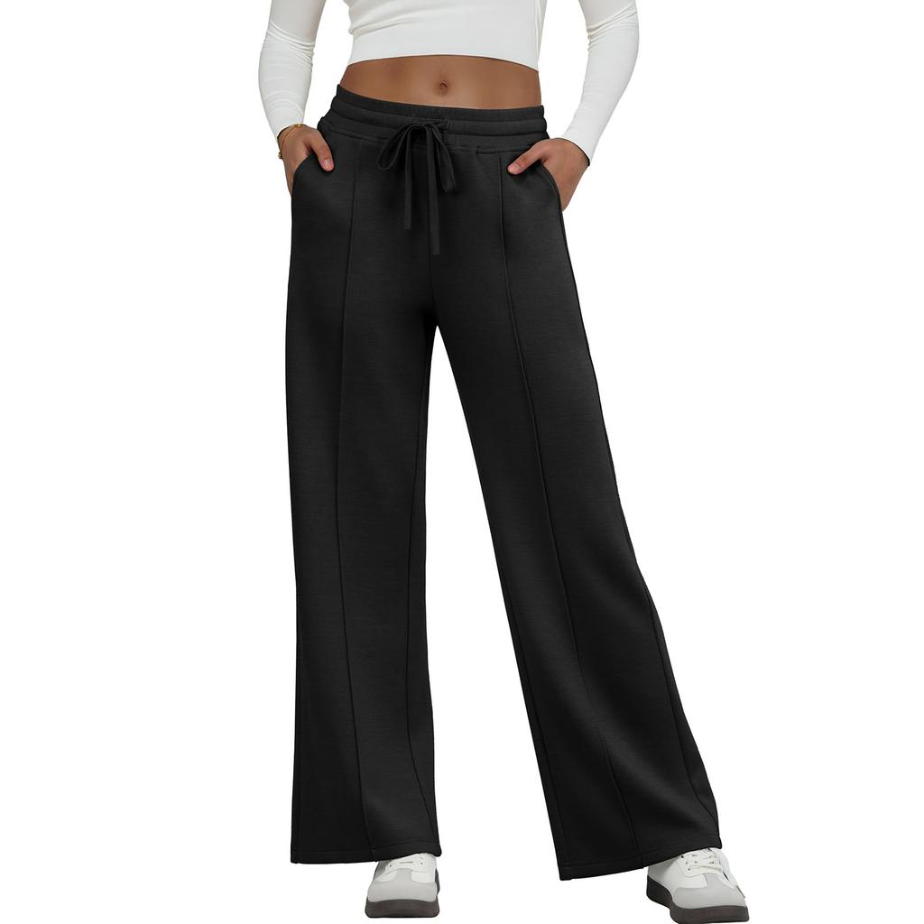 Women's Fashion Loose-Fit Solid Color Pocketed Elastic Waist Drawstring Sweatpants