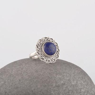 Kulatý prsten Lapis lazuli s drahokamem, český prsten, jedinečný dárek, prsten s prohlášením, šperky Silver Charm, stříbro 925