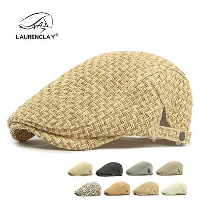 Men's Straw Hat Beret: Spring/Summer Sun Protection, Retro Duckbill Newsboy Cap.