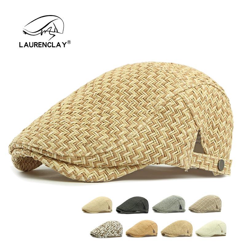 Men's Straw Hat Beret: Spring/Summer Sun Protection, Retro Duckbill Newsboy Cap.