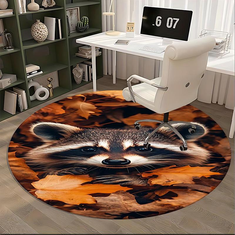 Raccoon Print,Autumn Leaves Pattern Chair mat Round Rug Office carpet, Non slip, Suitable for Living Rooms, Bedrooms decor.1205224a