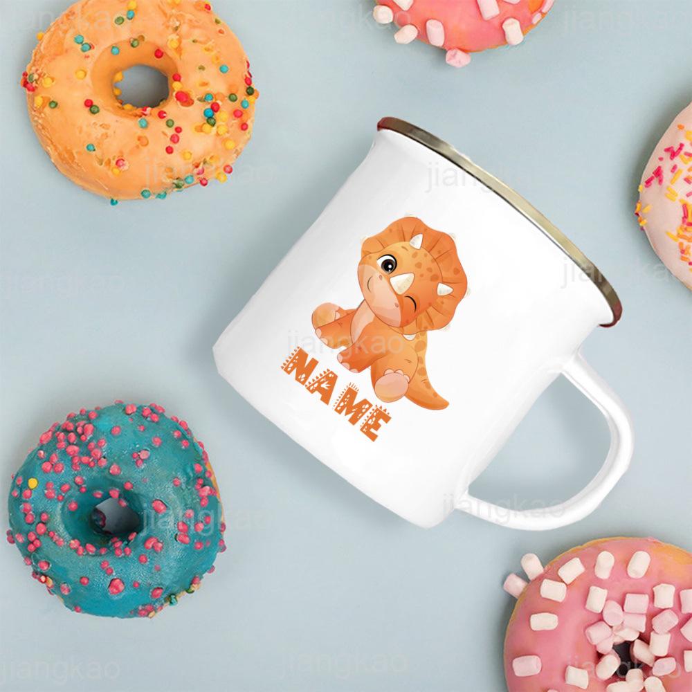 Personalized Kids Mug Hot Chocolate Custom Dinosaur with Name Cup for Boys Girls Handle Mugs Birthday Party Favors Children Gift