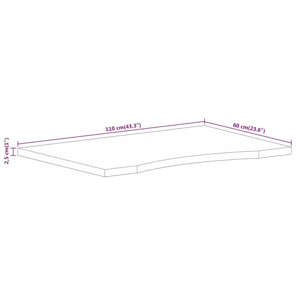 Solid Mango Wood Desk Top with Cutout 110 x 60 x 2.5 cm